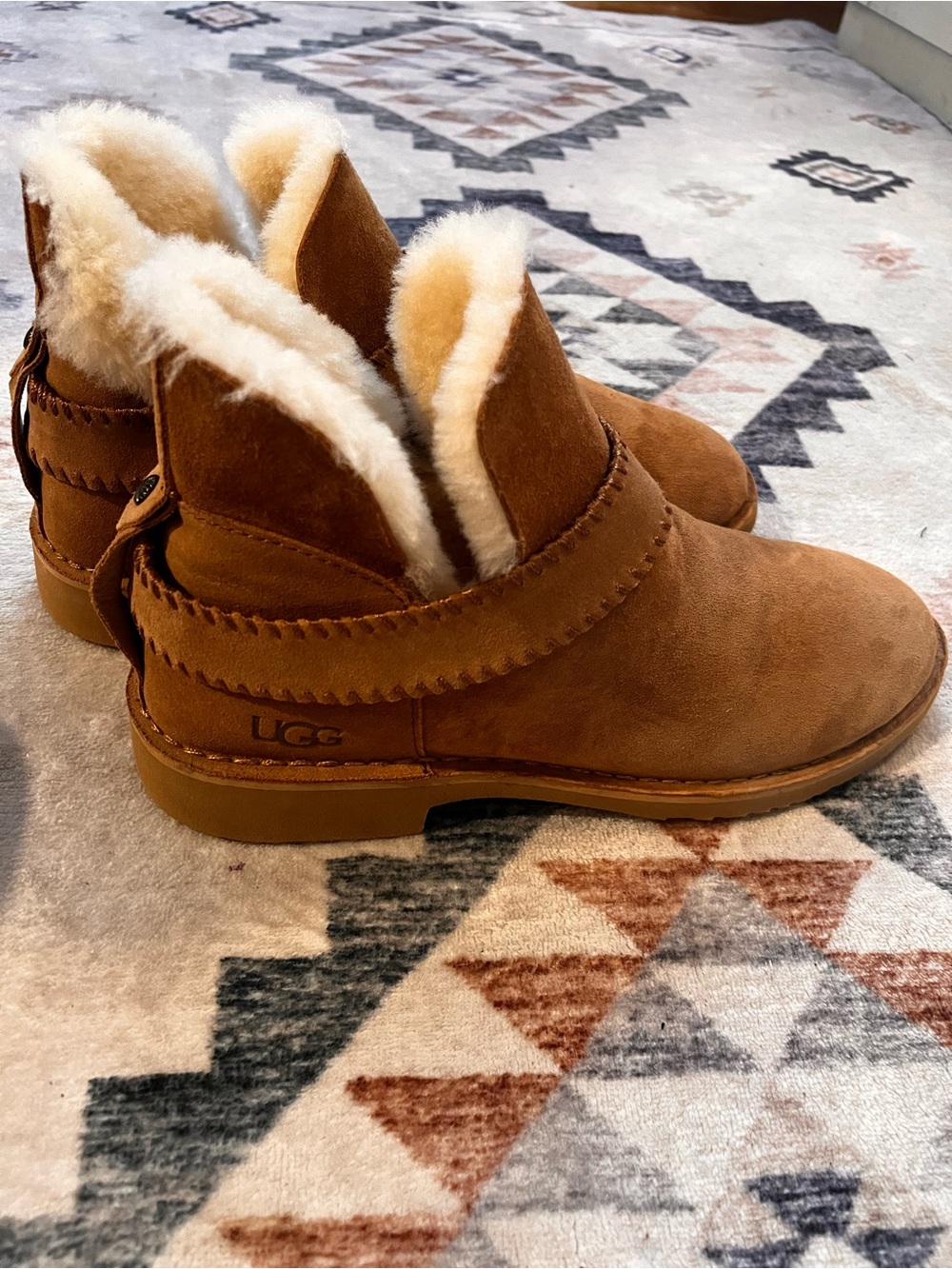 UGG Chestnut Suede Shearling-Lined Slip-On Slippers